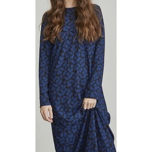 Elizabeth And James Blue Black Floral Long Sleeves Maxi Dress Size Small - Picture 3 of 13